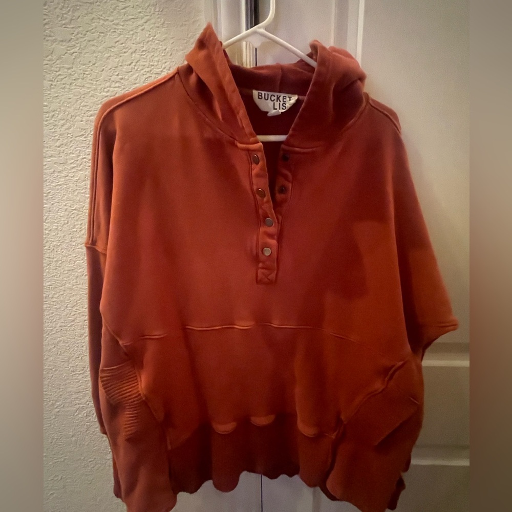 Bucket List oversized hoodie sweatshirt, button up, Orange